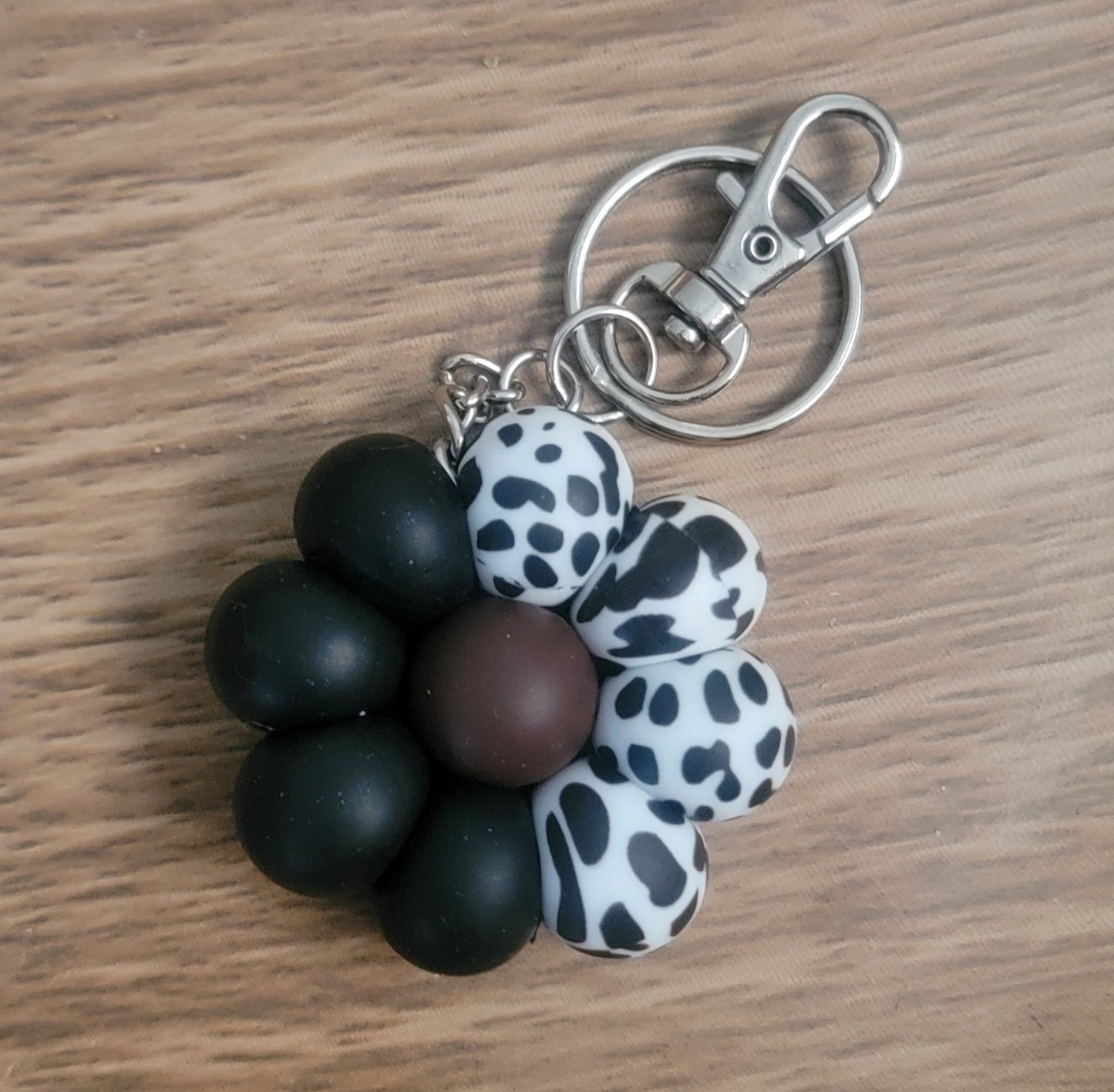 Black and Cow Print Daisy Flower Keychain