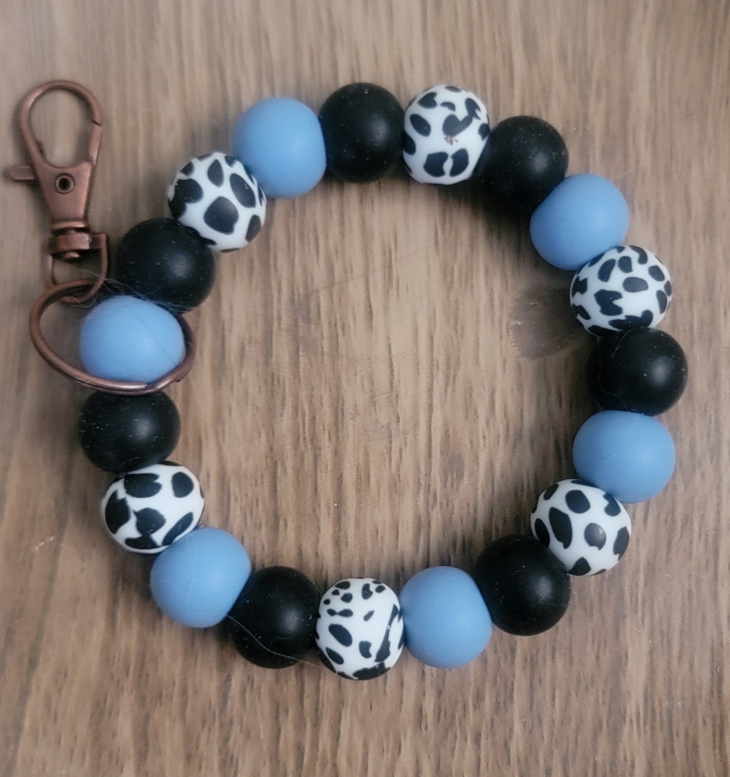 Blue and Black Cow Wristlet Keychain