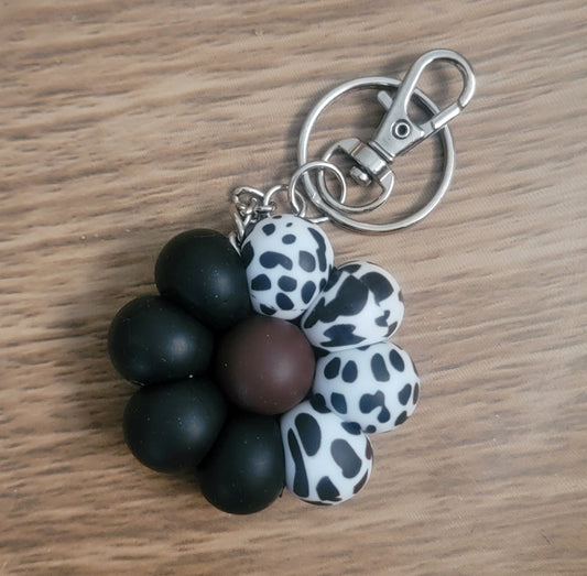 Black and Cow Print Daisy Flower Keychain