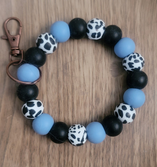 Blue and Black Cow Wristlet Keychain