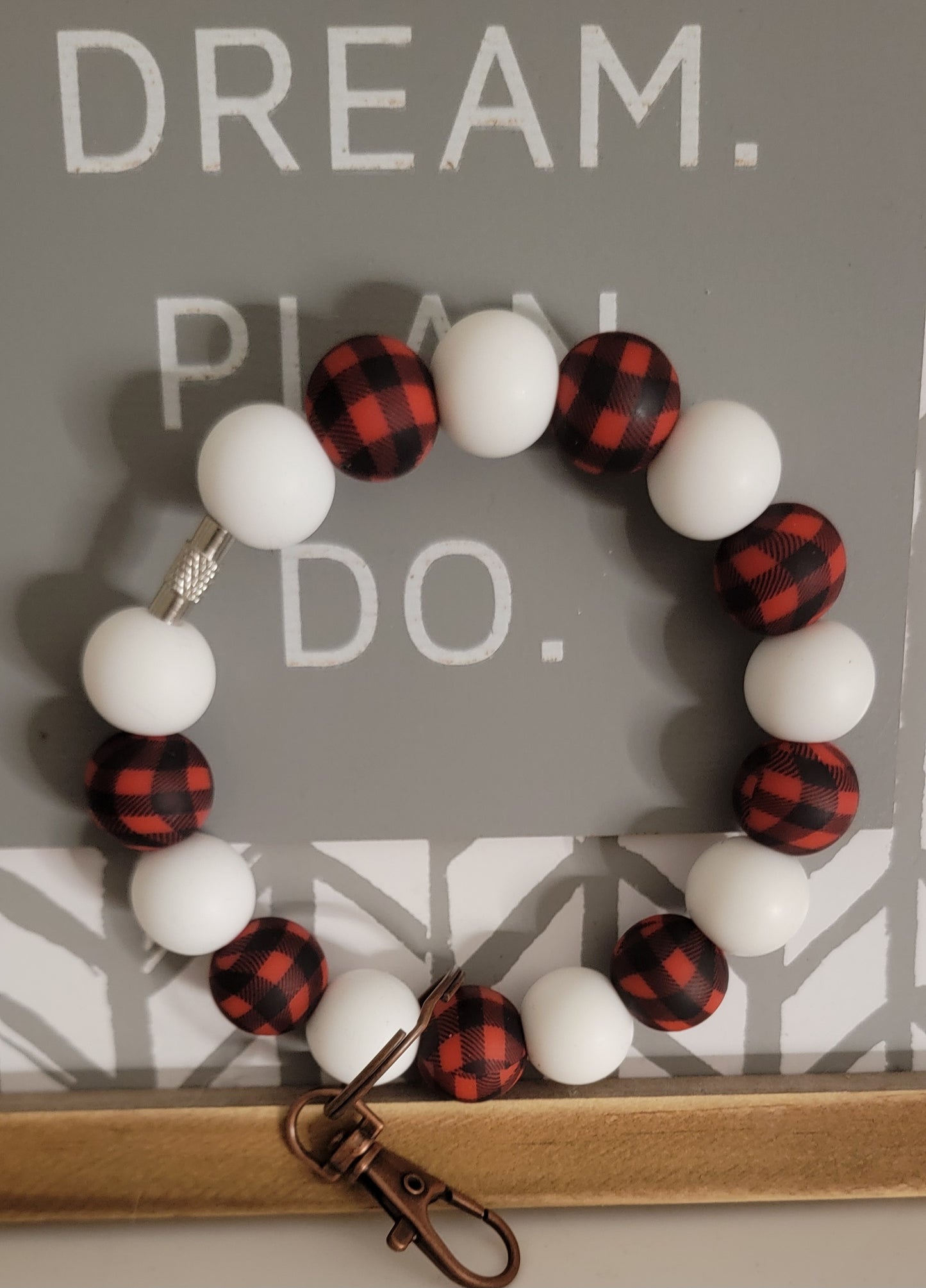White plaid wristlet